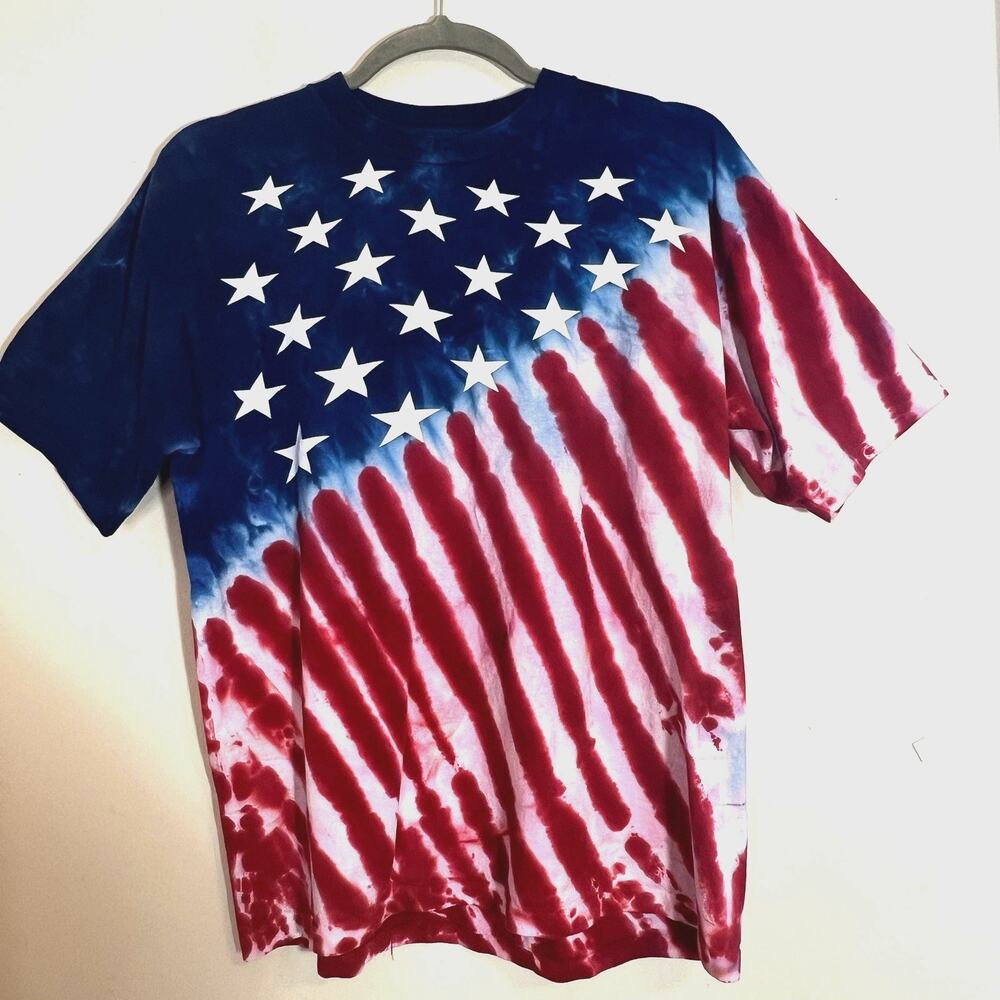 Liquid Blue Shirt Mens XL American Flag Tie Dye Stars Patriotic USA Independence